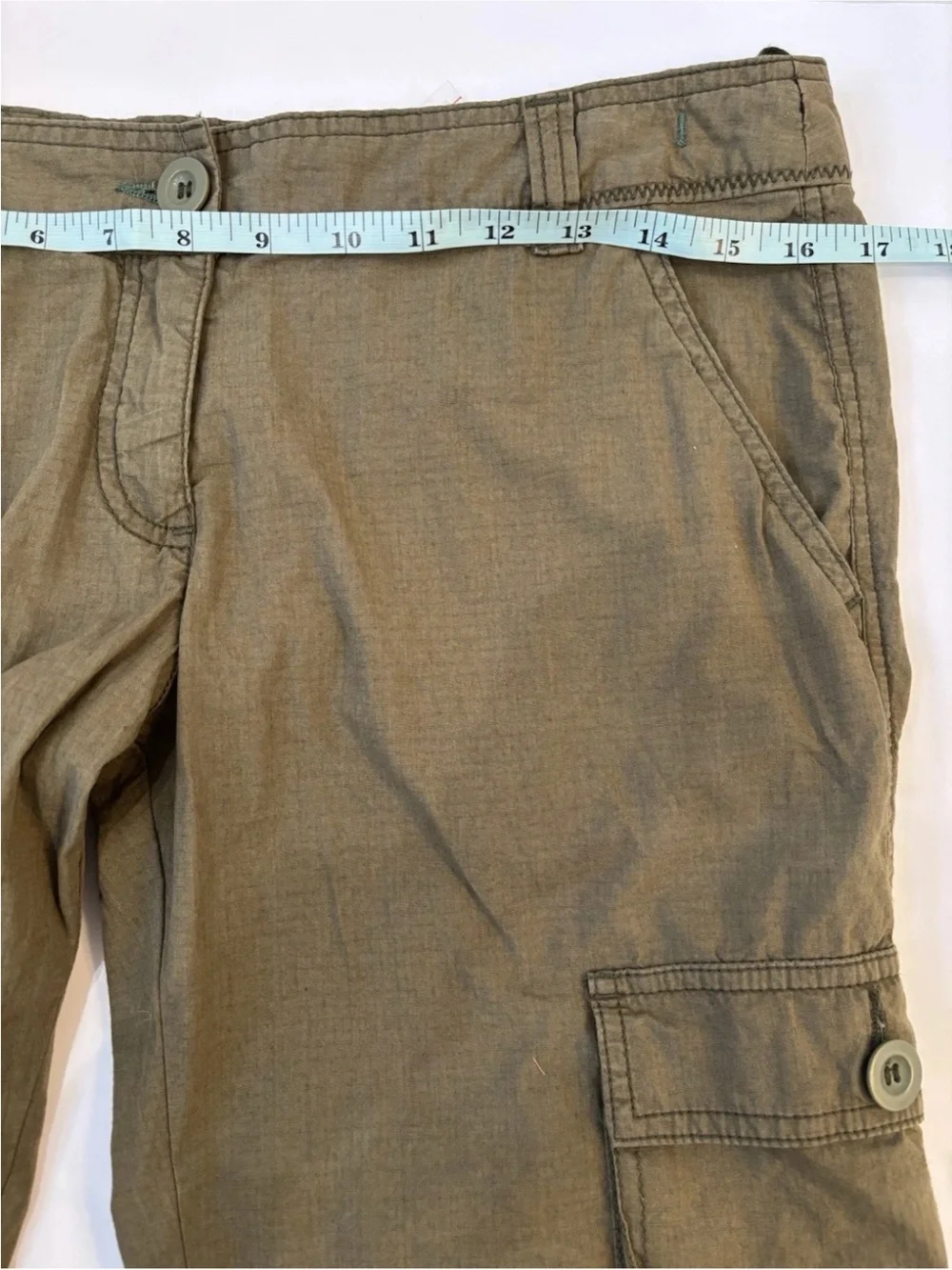 Hei Hei Anthropologie Olive Green Cargo Capri Pants Tie Hem Women’s 6